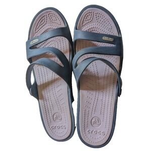 Crocs Wedge Slide Lightweight Sandal Women 10W Navy Blue Purple Comfort Everyday